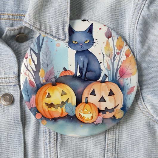Halloween-Blue Cat mit Pumpkins Beängstigend Button (Beispiel)