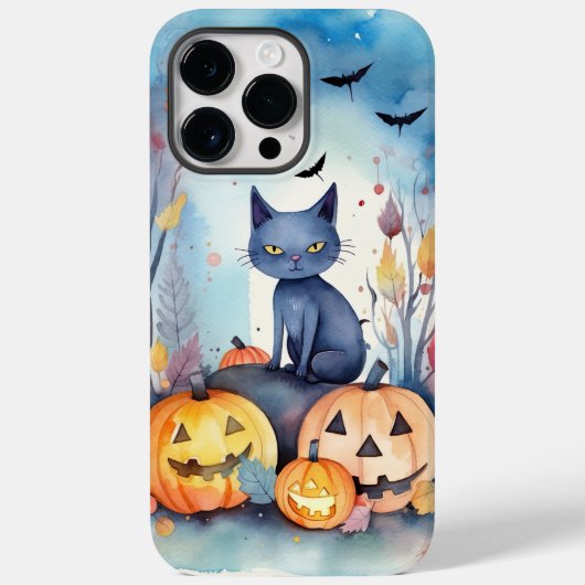 Halloween-Blue Cat mit Pumpkins Beängstigend Case-Mate iPhone Hülle (Rückseite)