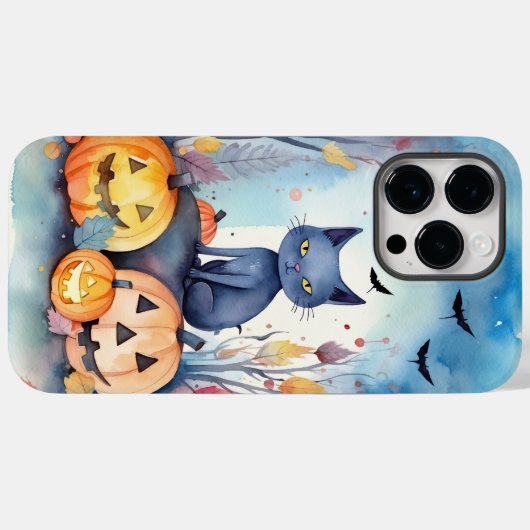 Halloween-Blue Cat mit Pumpkins Beängstigend Case-Mate iPhone Hülle (Rückseite (Horizontal))