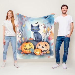 Halloween-Blue Cat mit Pumpkins Beängstigend Fleecedecke