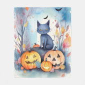 Halloween-Blue Cat mit Pumpkins Beängstigend Fleecedecke (Vorderseite)