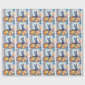 Halloween-Blue Cat mit Pumpkins Beängstigend Geschenkpapier (Flach)