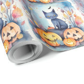 Halloween-Blue Cat mit Pumpkins Beängstigend Geschenkpapier (Rolleneckpunkt)