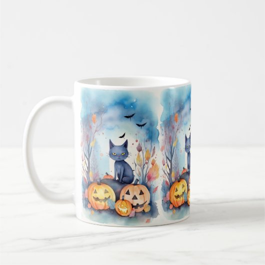 Halloween-Blue Cat mit Pumpkins Beängstigend Kaffeetasse (Links)