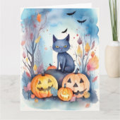 Halloween-Blue Cat mit Pumpkins Beängstigend Karte (Vorderseite)