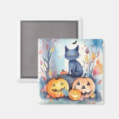 Halloween-Blue Cat mit Pumpkins Beängstigend Magnet (Vorderseite/Rückseite)