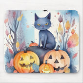 Halloween-Blue Cat mit Pumpkins Beängstigend Mousepad (Vorne)