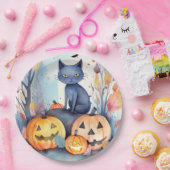 Halloween-Blue Cat mit Pumpkins Beängstigend Pappteller (Party)