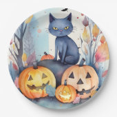 Halloween-Blue Cat mit Pumpkins Beängstigend Pappteller (Vorderseite)