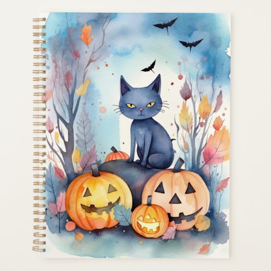 Halloween-Blue Cat mit Pumpkins Beängstigend Planer (Vorderseite)