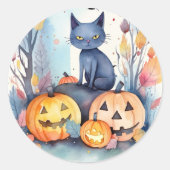 Halloween-Blue Cat mit Pumpkins Beängstigend Runder Aufkleber (Vorderseite)