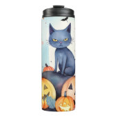 Halloween-Blue Cat mit Pumpkins Beängstigend Thermosbecher (Vorderseite)