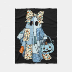 Halloween Blue Denim Boo Ghost Floral Coquette Fal Fleecedecke