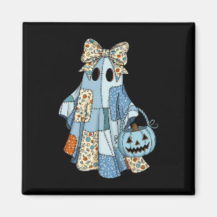 Halloween Blue Denim Boo Ghost Floral Coquette Fal Magnet