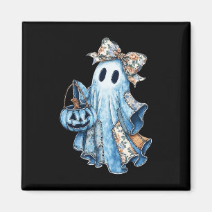 Halloween Blue Denim Boo Ghost Floral Coquette Fal Magnet