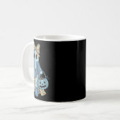 Halloween Blue Denim Ghost Trendy Denim Patchwork Kaffeetasse (Vorderseite Links)