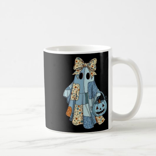 Halloween Blue Denim Ghost Trendy Denim Patchwork Kaffeetasse (Rechts)