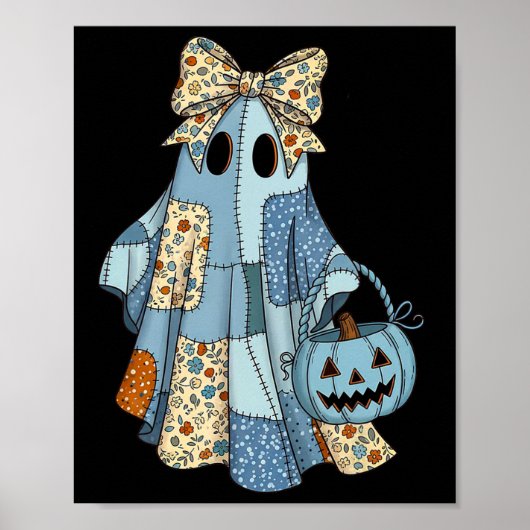 Halloween Blue Denim Ghost Trendy Denim Patchwork Poster (Vorne)