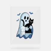 Halloween Blue Denim Ghost und Cat Acrylschild (Vorderseite)