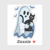 Halloween Blue Denim Ghost und Cat Aufkleber (Blatt)