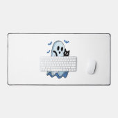 Halloween Blue Denim Ghost und Cat Schreibtischunterlage (Tastatur & Maus)