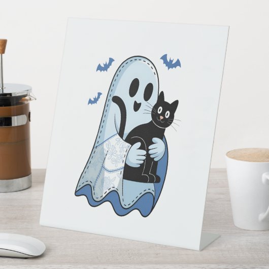 Halloween Blue Denim Ghost und Cat Sockelschild (In Situ)