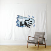 Halloween Blue Denim Ghost und Cat Wandteppich (Beispiel (Horizontal))