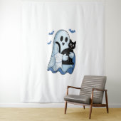 Halloween Blue Denim Ghost und Cat Wandteppich (Beispiel)