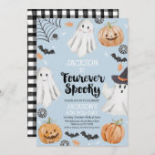 Halloween Blue Fourever Spooky 4. Geburtstag Einladung (Vorne/Hinten)