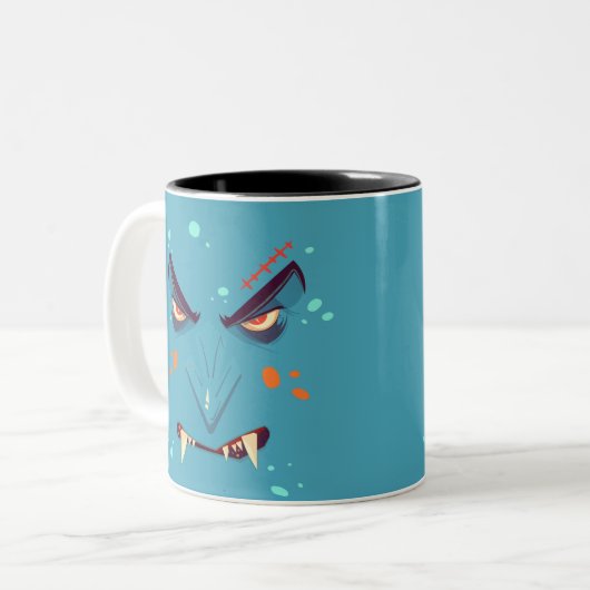 Halloween Blue Grumpy Vampire Coffee Mug Zweifarbige Tasse (Vorderseite Links)