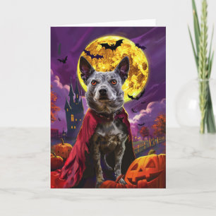 Halloween Blue Heeler Dog Pumpkins Beängstigend Karte
