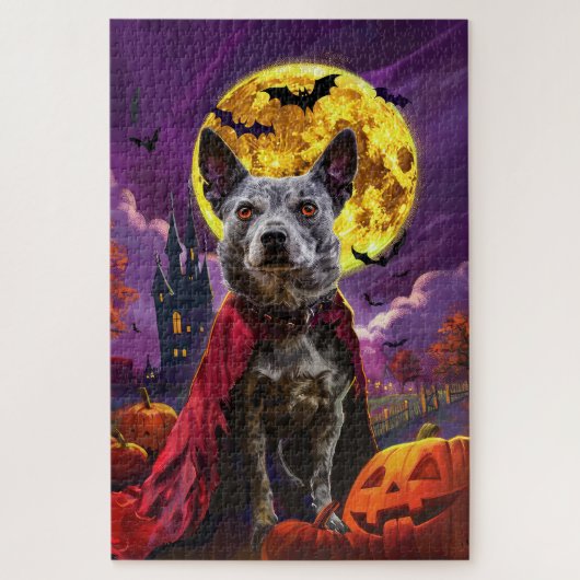 Halloween Blue Heeler Dog Pumpkins Beängstigend Puzzle (Vertikal)
