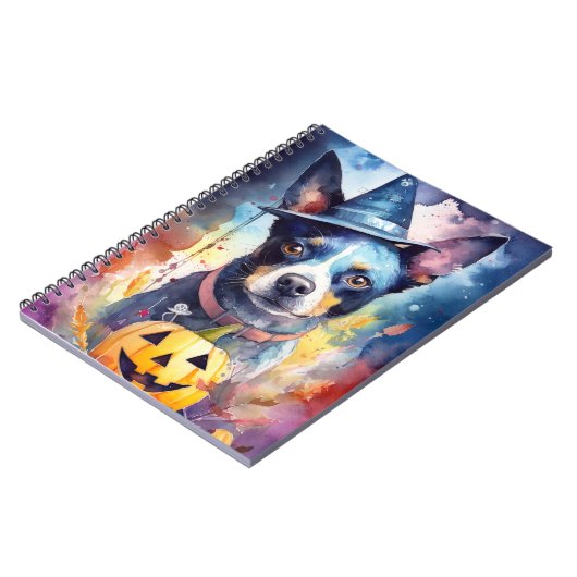 Halloween Blue Heeler mit Pumpkins Beängstigend Notizblock (Linke Seite)