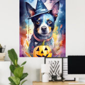 Halloween Blue Heeler mit Pumpkins Beängstigend Poster (Heimbüro)