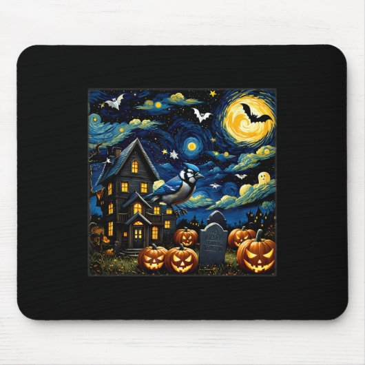 Halloween Blue Jay Starry Night Mousepad (Vorne)