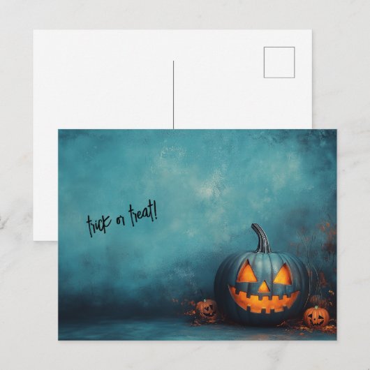 Halloween Blue Trick oder Treat Postkarte (Vorne/Hinten)