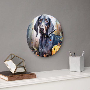 Halloween Bluetick Coonhound mit Kürbissen Gruseli Große Wanduhr