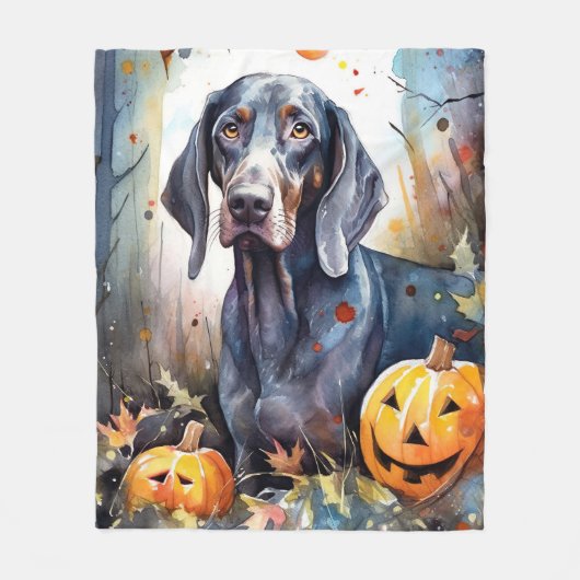 Halloween Bluetick Coonhound mit Pumpkins Beängsti Fleecedecke (Vorderseite)