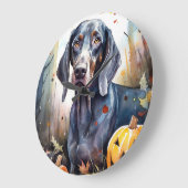 Halloween Bluetick Coonhound mit Pumpkins Beängsti Große Wanduhr (Winkel)