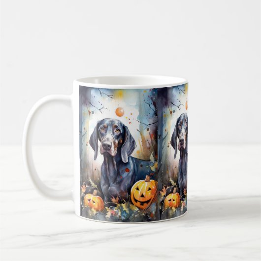 Halloween Bluetick Coonhound mit Pumpkins Beängsti Kaffeetasse (Links)