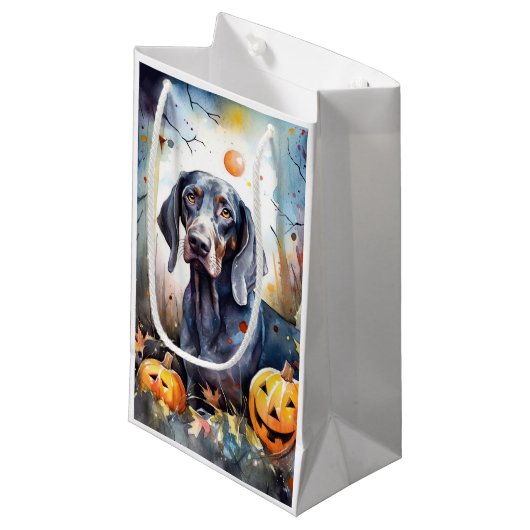Halloween Bluetick Coonhound mit Pumpkins Beängsti Kleine Geschenktüte (Vorderseite Schrägansicht)