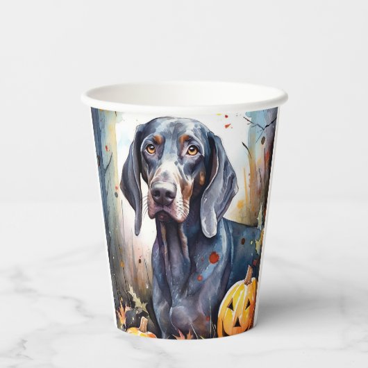 Halloween Bluetick Coonhound mit Pumpkins Beängsti Pappbecher (Rückseite)