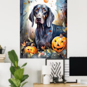 Halloween Bluetick Coonhound mit Pumpkins Beängsti Poster (Heimbüro)