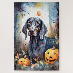 Halloween Bluetick Coonhound mit Pumpkins Beängsti Puzzle