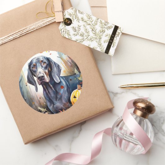 Halloween Bluetick Coonhound mit Pumpkins Beängsti Runder Aufkleber (Schenken)