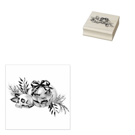 Halloween-Blume mit Skull und Pumpkin Gummistempel (Stempel)