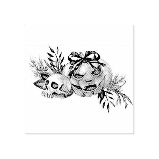 Halloween-Blume mit Skull und Pumpkin Gummistempel (Prägung)