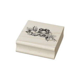 Halloween-Blume mit Skull und Pumpkin Gummistempel