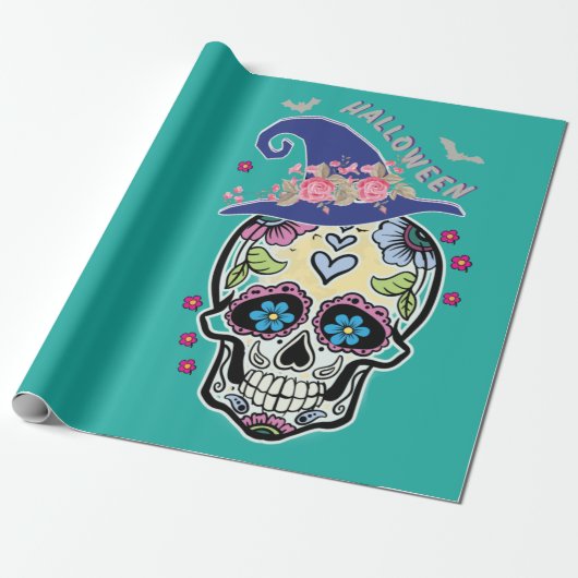Halloween Blume Skull Geschenkpapier (Ungerollt)