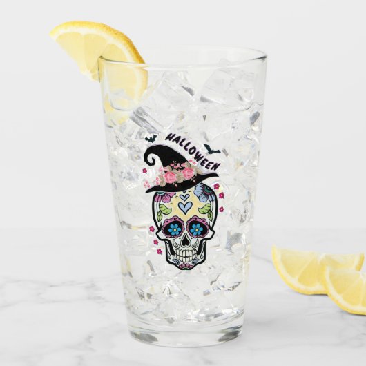 Halloween Blume Skull Glas (Vorderseite Ice)